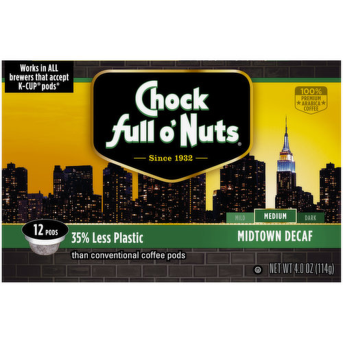 Chock Full O Nuts Midtown Decaf Medium Roast Coffee Single Serve Pods