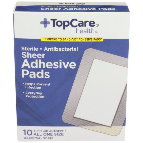 TopCare Antibacterial First Aid Antiseptic All One Size Adhesive Pads, Sheer