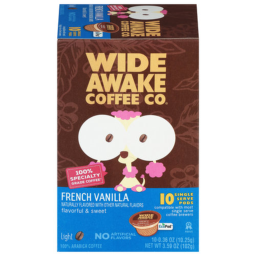 Wide Awake Coffee Co. Coffee, Light, French Vanilla, Single Serve Pods