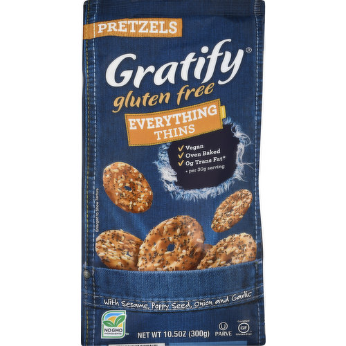 Gratify Pretzels, Gluten Free, Everything, Thins