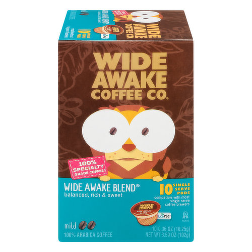 Wide Awake Coffee Co. Coffee, Mild, Wide Awake Blend, Single Serve Pods