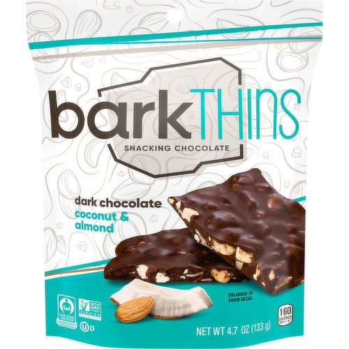 barkTHINS Snacking Chocolate, Coconut & Almond, Dark Chocolate