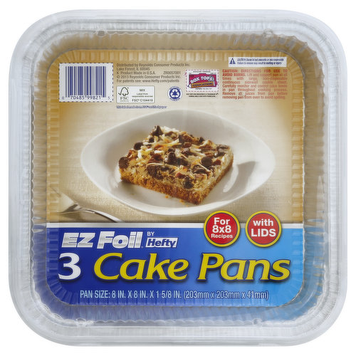 EZ Foil Cake Pans, with Lids, 8 X 8 - 3 pans