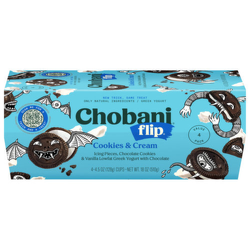 Chobani Yogurt, Greek, Cookies & Cream, Value 4 Pack