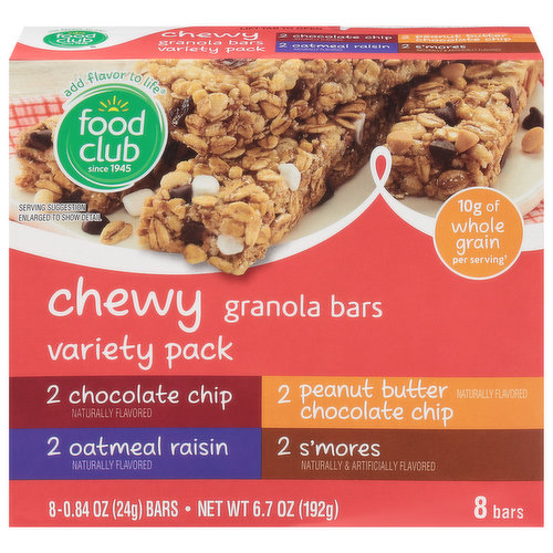 Food Club Granola Bars, Chewy, Variety Pack