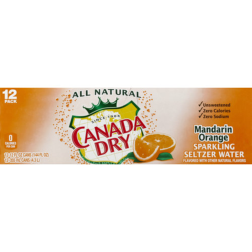 Canada Dry Seltzer Water, Sparkling, Mandarin Orange, 12 Pack