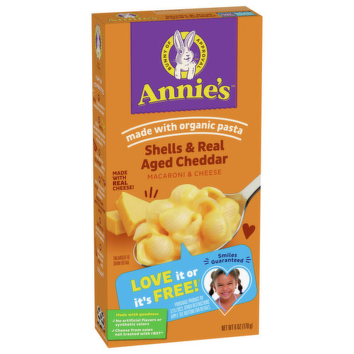 Annie's Macaroni & Cheese, Shells & Real Aged Cheddar, 6 Ounce