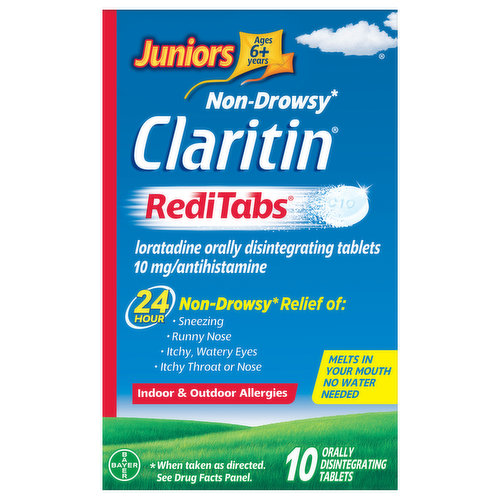 Claritin Indoor & Outdoor Allergies, Non-Drowsy, 10 mg, Tablets, Juniors, Ages 6+ Years