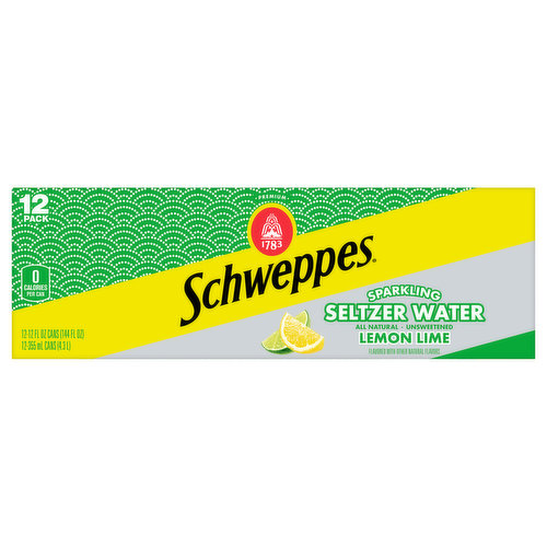 Schweppes Seltzer Water, Sparkling, Lemon Lime, 12 Pack