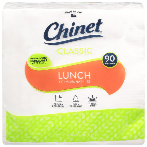 Chinet Napkins, Premium, Lunch, Classic, 2-Ply