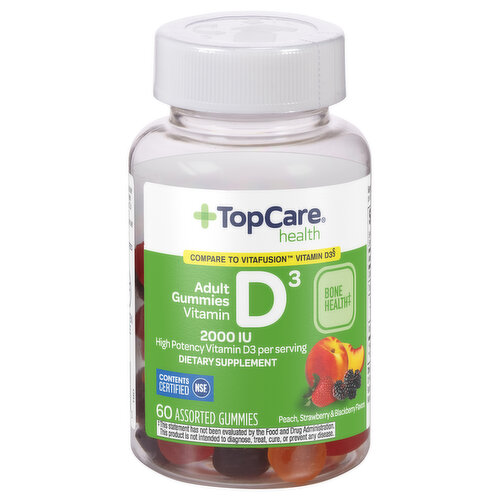 TopCare Vitamin D3, 2000 IU, Adult Gummies, Peach, Strawberry & Blackberry Flavors