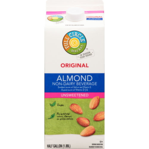 Full Circle Market Almond Beverage, Non-Dairy, Original, Unsweetened