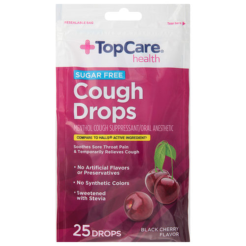 TopCare Cough Drops, Sugar Free, Black Cherry Flavor