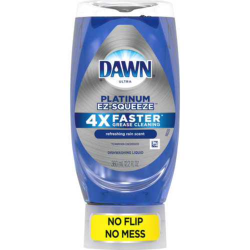 It's time to stop shaking and start squeezing. With the NEW Dawn EZ-Squeeze bottle, there's no flip and no mess. Plus, Dawn's powerful formula makes for the Easiest, Squeeziest, Tackle your greasiest clean. From the first squeeze to the last, you'll never worry about wasting a drop with Dawn's new EZ-Squeeze bottle. Your toughest everyday messes are no match for Dawn Platinum dishwashing liquid dish soap. With 4X Faster Grease Cleaning Power * (*based on cleaning ingredients per drop vs. Dawn Non-Concentrated). Dawn Platinum is our best dish detergent. Dawn Platinum's improved formula easily removes 99% of grease and food residues by breaking the bonds that hold grease together, on contact. Dawn dishwashing liquid dish soap can even be used to clean items beyond the kitchen sink. Use Dawn dishwashing liquid to remove grease and grime from external car surfaces and the outer shroud of a gas grill. Dawn dishwashing liquid dish soap is Americas #1 Dish Liquid* (*based on sales).
