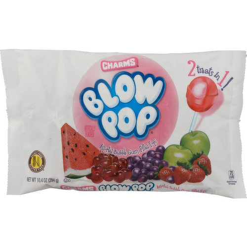 2 Treats in 1! Fun, great tasting pops with bubble gum inside. Product sold by weight not volume. Contents tend to settle after packaging.
