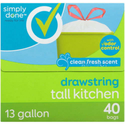 Simply Done Tall Kitchen Bags, Drawstring, Clean Fresh Scent, 30 Gallon - 40 bags