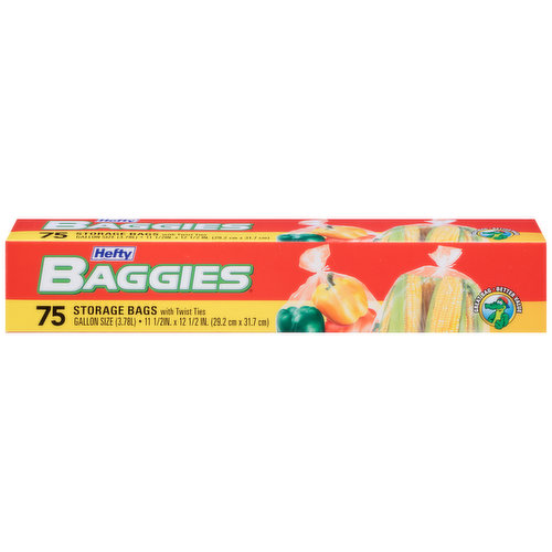 Hefty Baggies Storage Bags with Twist Ties, 6 3/4in x 8in