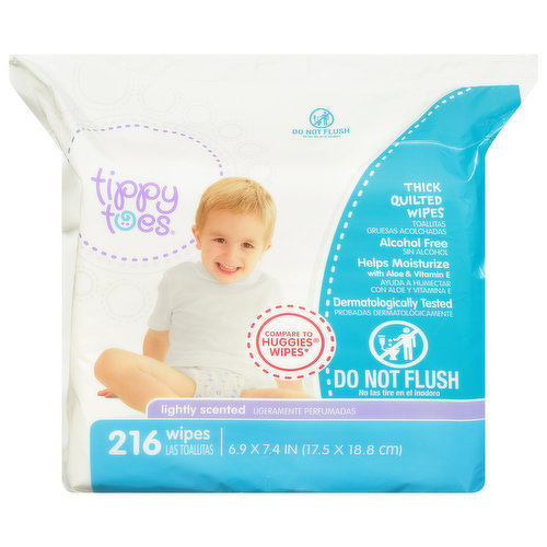 Tippy Toes Wipes, Thick Quilted, Lightly Scented