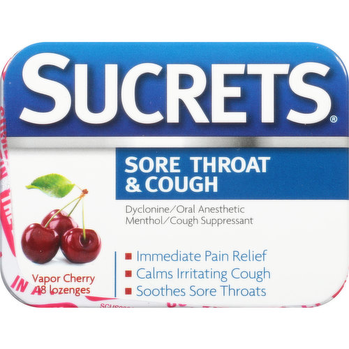 Sucrets Sore Throat & Cough, Lozenges, Vapor Cherry