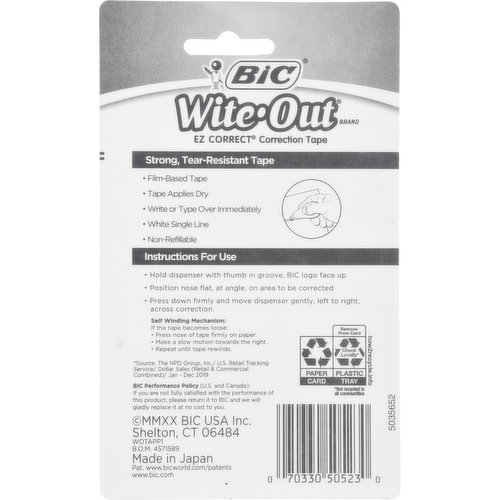 BIC Wite-Out Brand EZ Correct Correction Tape, 4-Count : : Home &  Kitchen