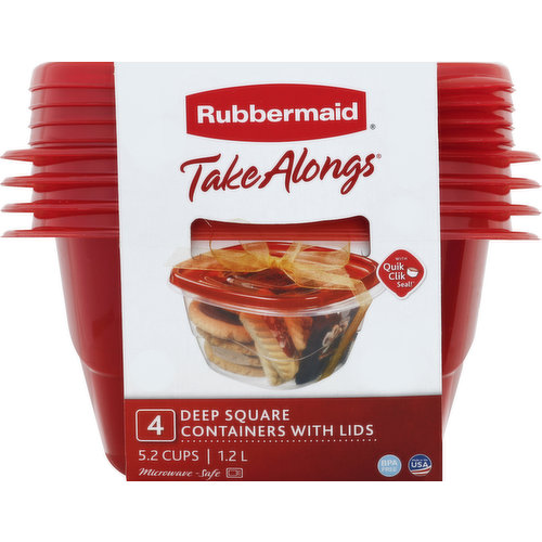 Rubbermaid TakeAlongs Containers & Lids, Deep Squares, 5.2 Cups - 4 containers & lids