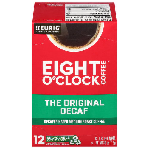 Eight O'Clock Coffee Coffee, Medium Roast, The Original Decaf, Decaffeinated, K-Cup Pods