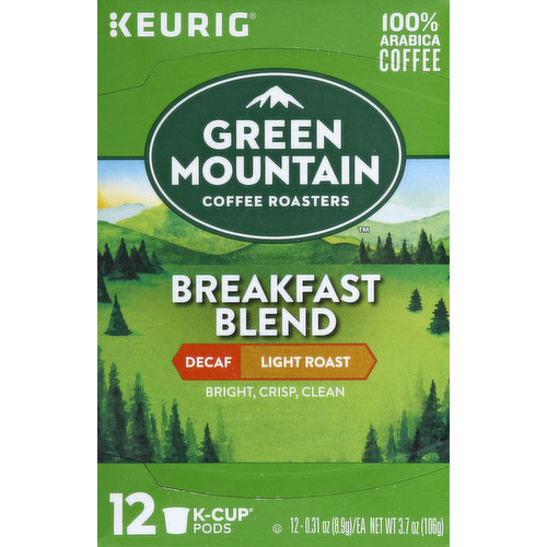 Green Mountain Coffee, 100% Arabica, Light Roast, Breakfast Blend, Decaf