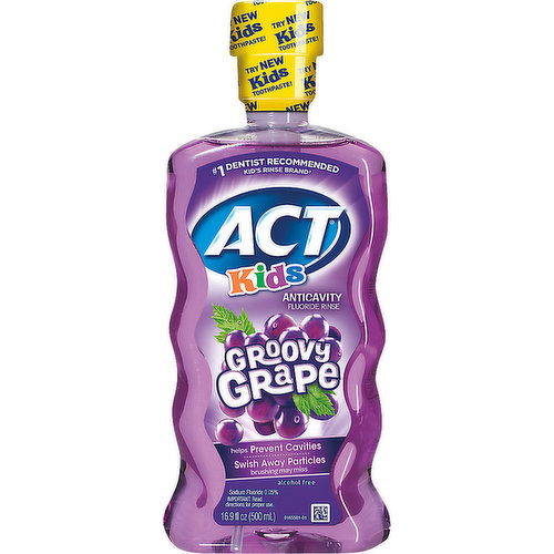 ACT Fluoride Rinse, Anticavity, Alcohol Free, Groovy Grape, Kids