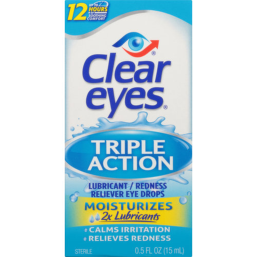 Clear Eyes Eye Drops, Lubricant/Redness Reliever, Triple Action