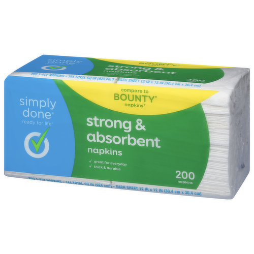Simply Done Napkins, Strong & Absorbent, 1-Ply