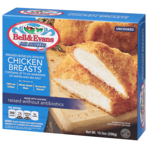 Bell & Evans Chicken Breasts, Breaded, Boneless, Skinless, Uncooked, Air Chilled