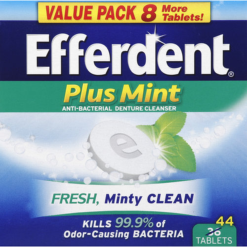 Efferdent Denture Cleanser, Anti-Bacterial, Tablets, Plus Mint, Value Pack