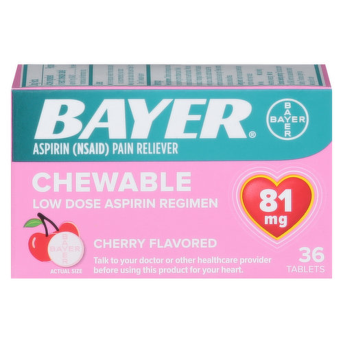 Bayer Aspirin, Low Dose, 81 mg, Chewable Tablets, Cherry Flavored