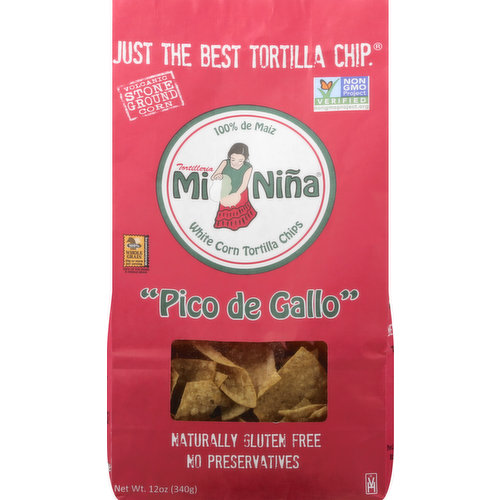 Mi Nina Tortilla Chips, White Corn, Pico De Gallo