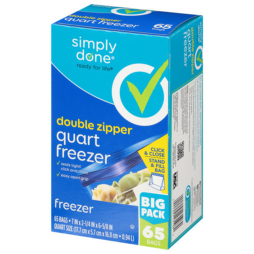 Simply Done Storage Bags, Double Zipper, Quart Size