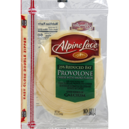 Alpine Lace Cheese, Provolone with Smoke Flavor, Deli Thin