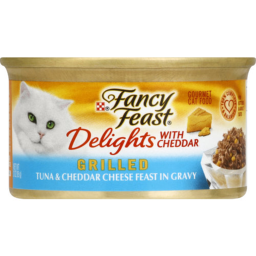 Fancy Feast Cat Food, Gourmet, Tuna & Cheddar Cheese Feast in Gravy, Grilled