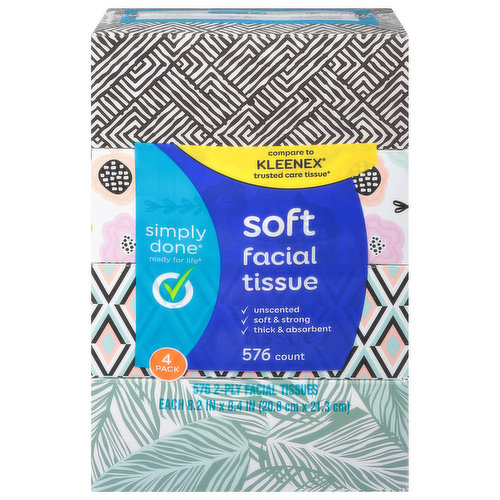 Simply Done Facial Tissue, Soft, 2-Ply, 4 Pack