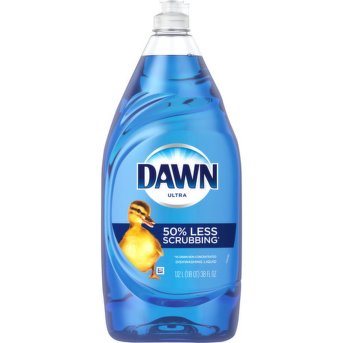 Think all dish soaps are the same? Think again. No matter what you've got cooking in the kitchen, Dawn Ultra Original dishwashing liquid dish soap will leave your dishes squeaky clean every time. Get your ultimate clean and be the kitchen hero with the Grease Cleaning power of Dawn dishwashing liquid dish soap. With 50% less scrubbing* (*vs. Dawn Non-Concentrated), Dawn dishwashing liquid dish soap works harder so you can get back to spending quality time with your family. Dawn dishwashing liquid dish soap can even be used to clean items beyond the kitchen sink. Use Dawn dishwashing liquid to remove grease and grime from external car surfaces and the outer shroud of a gas grill. Dawn dishwashing liquid dish soap is tough on grease, yet gentle. It’s so gentle that Dawn dishwashing liquid helps save rescued wildlife from oil spills. Dawn dishwashing liquid dish soap is Americas #1 Dish Liquid* (*based on sales).
