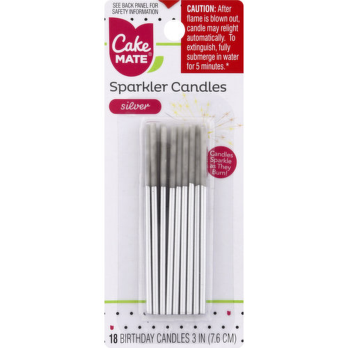 Cake Mate Birthday Candle, Sparkler, Silver, 3 Inch
