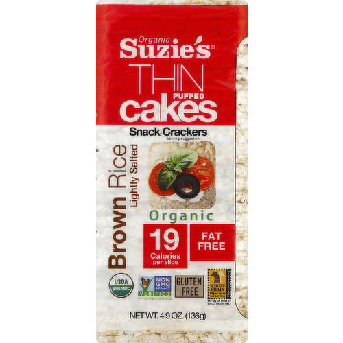 Suzies Thin Puffed Cakes, Organic, Brown Rice, Lightly Salted