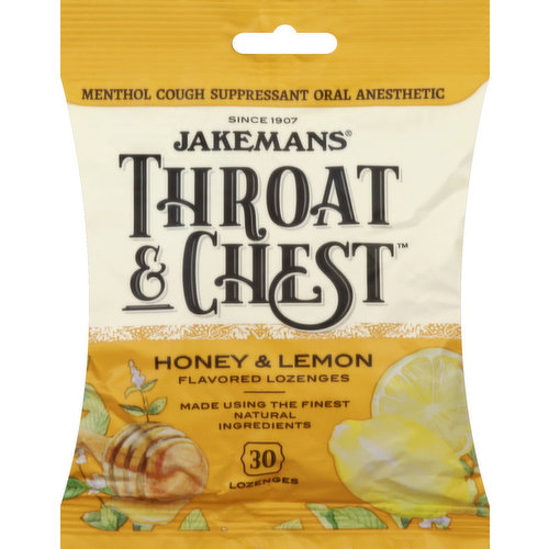 Jakemans Throat & Chest, Honey and Lemon Flavored, Lozenges