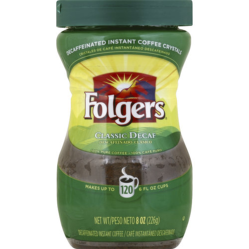 Folgers Coffee, Instant Crystals, Classic Decaf