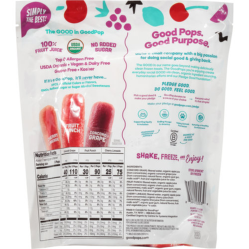 Goodpop Freezer Pops, Organic, Assorted - 20 pack, 1.5 oz