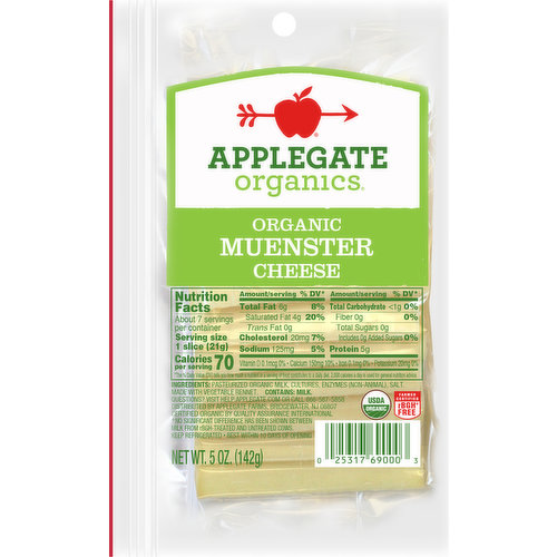 Applegate Organics Cheese, Organic, Muenster