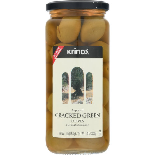 Krinos Olives, Cracked Green, Imported