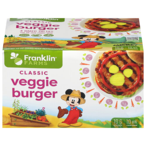 Franklin Farms Original Recipe Veggie Burger Baked Vegan Patties, 4 count, 10 oz