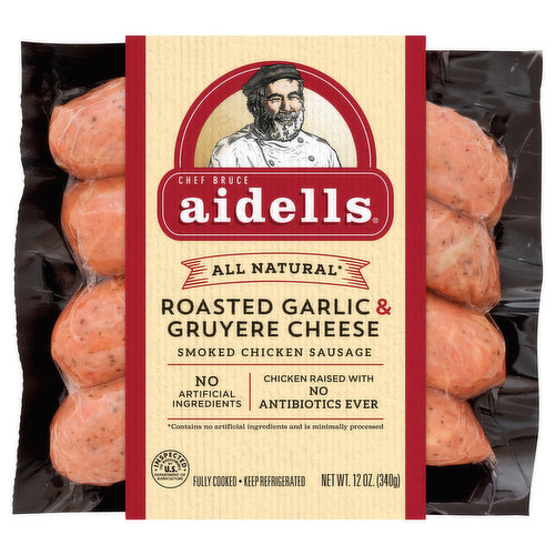 Aidells Aidells® Smoked Chicken Sausage, Roasted Garlic & Gruyere Cheese, 12 oz. (4 Fully Cooked Links)