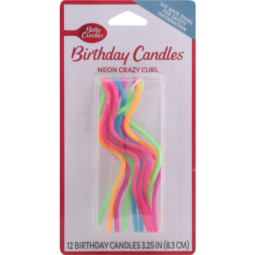 Betty Crocker Birthday Candles, Neon Crazy Curl, 3.25 Inch