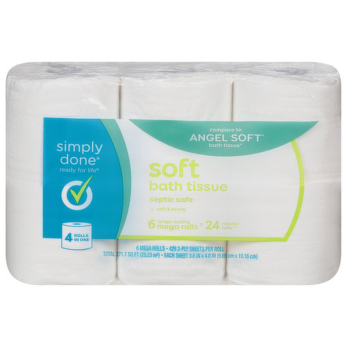 Angel Soft® Toilet Paper, 8 Mega Rolls = 32 Regular Rolls, 2-Ply Bath  Tissue, 320 Sheets per Roll, 8 Count, White